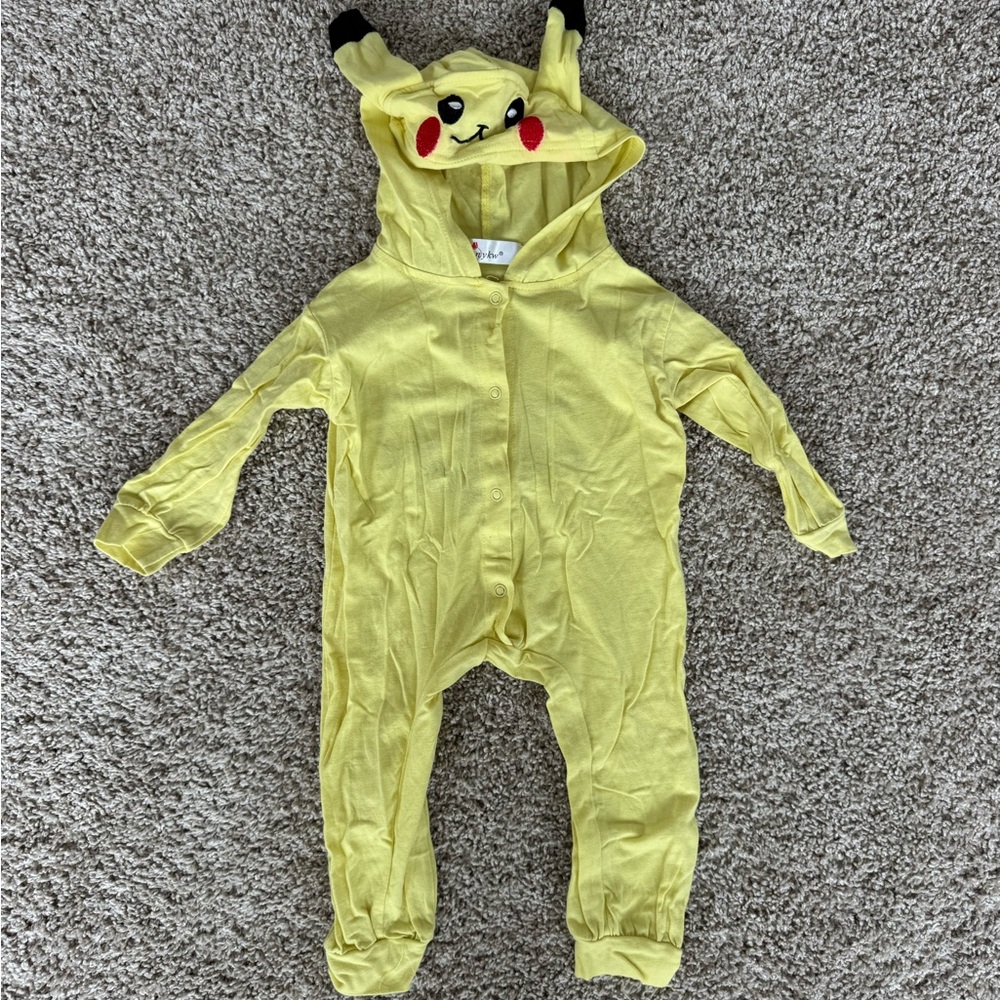 Yellow Pikachu-Inspired Hooded Kids One-Piece